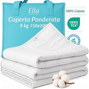 Ella Coperta ponderata per adulti 150x200 9kg - Coperta pesante rilassante per il sonno e antistress - 7 strati, perle di vetro ipoallergeniche, strato esterno in morbido cotone - Weighted Blanket