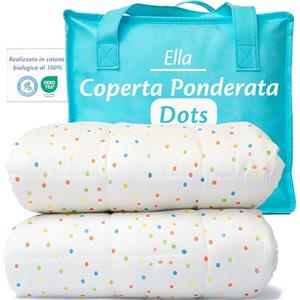 Ella Coperte Ponderate Bambini 3,2kg 100x150cm - Coperta Ponderata Rilassante per il Sonno - Perle di Vetro Ipoallergeniche, Strato Esterno in Cotone Morbido e Fresco - Per Bambini 25-40kg - A pois