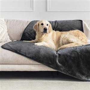 Dreamzie - Coperta Impermeabile per Cani 127x152 cm - Copridivano Reversibile Lavabile in Pile Sherpa -Telo Impermeabile per Letto o Divano - Copriletto - Grigio Scuro