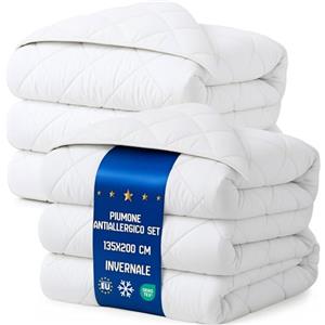 Amazinggirl Piumino letto matrimoniale o singolo 200x135 cm - trapunta invernale et piumone leggera bianco caldo Completo: 2 X Piumino 135 x 200 cm con cuscini Oeko-Tex