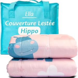 Ella Coperte Ponderate Bambini 3,2kg 100x150cm - Coperta Ponderata Rilassante per il Sonno - Perle di Vetro Ipoallergeniche, Strato Esterno in Cotone Morbido e Fresco - Per Bambini 25-40kg - Hippo