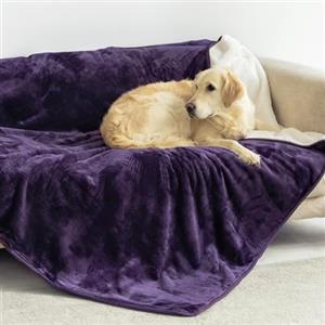 Dreamzie - Coperta Impermeabile per Cani 127x152 cm - Copridivano Reversibile Lavabile in Pile Sherpa -Telo Impermeabile per Letto o Divano - Copriletto - Viola