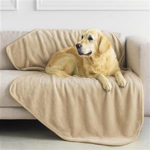 Dreamzie - Coperta Impermeabile per Cani 100x120 cm - Copridivano Reversibile Lavabile in Pile Sherpa -Telo Impermeabile per Letto o Divano - Copriletto - Beige