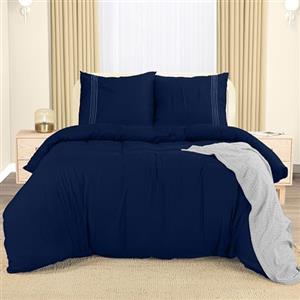 Utopia Bedding Copripiumino Una Piazza E Mezza - Copripiumino In Microfibra Di Poliestere 200x200cm + Federe Ricamate 80x80cm - (Blu Marino)
