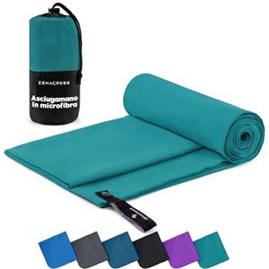 Zenacross Asciugamano Palestra con Borsa per il Trasporto - Asciugamano Microfibra a Rapida Asciugatura e Versatile - Telo Palestra Taglie L - 160 x 80 cm - Verde Petrolio