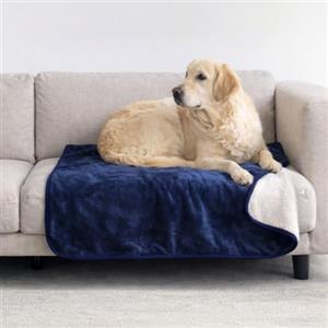Dreamzie - Coperta Impermeabile per Cani 80x100 cm - Copridivano Reversibile Lavabile in Pile Sherpa -Telo Impermeabile per Letto o Divano - Copriletto - Blu navy
