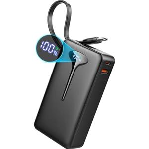 Hosgubo Power Bank 10000mAh, Powerbank 3A Ricarica Rapida USB C Ingressi e Uscite, Potente e Sottile Caricatore Portatile con Cavi Integrati, Caricabatterie Portatile per iPhone Samsung Cellulare Tablet ecc