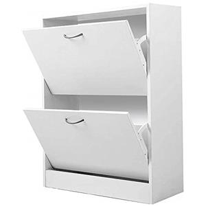 BAKAJI Scarpiera Portascarpe In Legno Melaminico Con 2 Ante a Ribalta E Doppia Profondita' Dimensioni 60x24x83,5cm (Bianco)