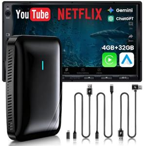 ATOTODIRECT Adattatore CarPlay Wireless Android Auto, AI Box Video 3 in 1 per Cavo OEM CP/AA, Doppio WiFi e Hub Bluetooth IoT, per Netflix/YouTube/TikTok/TF Scheda, DriveChat AI Voice, CB4B