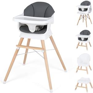 COSTWAY Seggiolone Pappa per Neonati, Vassoio Regolabile | Seggiolone Evolutivo Convertibile con Cuscino Rimovibile, Cintura di Sicurezza a 5 Punti, in Legno con per Bambini 6-36 Mesi