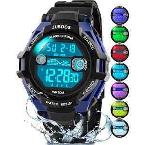 Juboos Orologio Bambina,con Cinturino Stampato e 7 Luci Colorate,Orologio Digitale Impermeabile per Bambini con Orecchie da Gatto per Ragazzo e Ragazza da 4 a 12 Anni