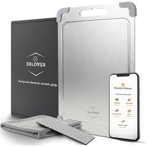 Eklover Tagliere in Acciaio Inox 30×20 cm, Angoli Antiscivolo, Finitura Innovativa