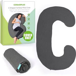 COSMOPLUS Federa per cuscino a forma di C COSMOPLUS per la maternità, tessuto jersey elasticizzato e traspirante, fornisce supporto per sonno e gravidanza, grigio erica