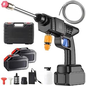 Home Markt24 Idropulitrice senza fili, 30 bar, set con 2 batterie da 21 V, ugello a schiuma, tubo e valigia, per auto, giardino, bicicletta e facciata, mini idropulitrice a batteria
