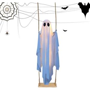 Generico Fantasma Sull'Altalena Decorazione Per Esterni Luce LED A Batteria Luminosa | Decorazione Da Portico Halloween Horror Per Feste, Casa Infestata, Albero, Porta, Portico, Finestra, Giardino
