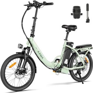 AZMA Bici Elettrica Pieghevole, 36V20.8Ah/15Ah Batteria Rimovibile, Autonomia di 100-150 Bicicletta Elettrica, 20 Fat Tire 7 Velocità Ebike Uomo Donna da per Montagna e Spiaggia (verde chiaro)