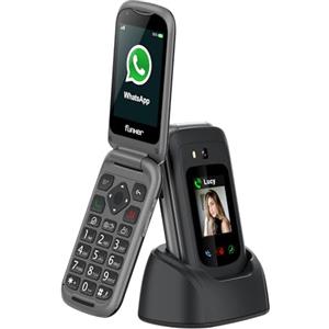 Funker E480 - Telefono 4G per anziani con WhatsApp e videochiamate, pulsante SOS e GPS, tasti grandi, schermo touch da 2,8, volume alto, cellulare con coperchio facile da usare, colore nero
