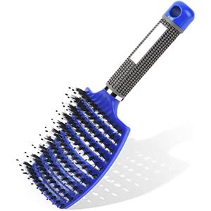 URAQT Spazzola per Capelli Curva con setole di Cinghiale, Adatta Styling a Capelli Lunghi, Fini, Ricci o Lisci, Crespi, Mossi (Blu)