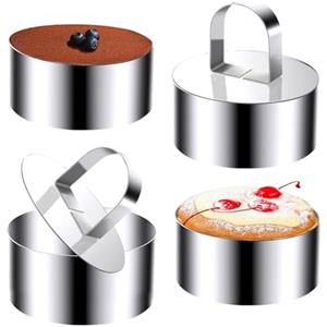 Sikweny 4 Pezzi Coppapasta Tondi, con Coperchio Coppa Pasta di Acciaio Acciaio Inossidabile Accessori per Dolci Riutilizzabile Liscio per Preparare Mousse Torte Biscotti (8 CM)