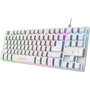 GXTrust Trust Gaming GXT 833W Thado TKL Tastiera Tedesca QWERTZ Tastiera da Gioco Compatta 80% USB Metallo Anti-Ghosting Illuminazione LED Materiali riciclati per PC Laptop Mac - Bianco