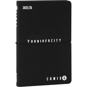 COMIX U YOUNIVERCITY - Agenda Settimanale 2025-2026, Diario 13 Mesi, con Copertina Morbida in PU, Elastico, 224 Pagine, Ideale per l'università 11,8x18cm, Nero e Bianco