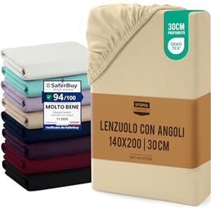 Utopia Bedding Lenzuolo con Angoli, Una Piazza - 140X200x30 cm - Beige
