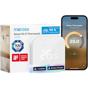 Meross Termostato WiFi Matter Termostato Caldaia da Parete Matter Bianco