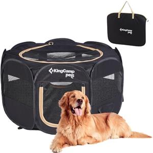 KingCamp Recinto Gioco per Cani 91 x 91 x 58 cm, Pop-up Recinzione Pieghevole con Rete Traspirante per Animali Domestici, Portatile Box per Gatto Coniglio Interno Esterno, in Tessuto Oxford, Nero M