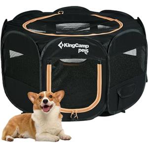 KingCamp Recinto Gioco per Cani 74 x 74 x 43 cm, Pop-up Recinzione Pieghevole con Rete Traspirante per Animali Domestici, Portatile Box per Gatto Coniglio Interno Esterno, in Tessuto Oxford, Nero S