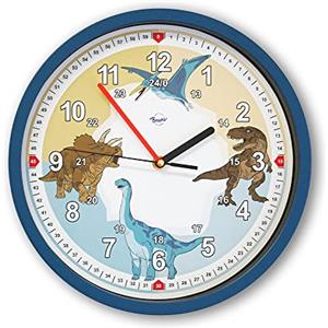 Bruni Orologio da parete per bambini con dinosauro - Orologio da parete per bambini per ragazze e ragazzi, senza ticchettio, silenzioso