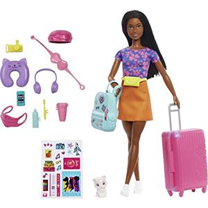 Barbie Vita in Città - Bambola da Viaggio 'Brooklyn' Roberts Con Gattino, Accessori e Adesivi, Giocattolo per Bambini 3+ Anni, HGX55