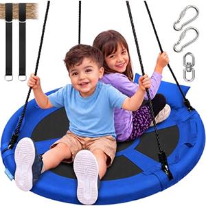 SereneLife Altalena da Giardino per Bambini Rotonda 102 cm con Kit di Fissaggio Universale, Altalena Corde Regolabili e Cuscino per Uso Esterno