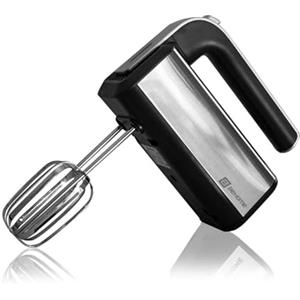 BEHOME Sbattitore Elettrico 5 Velocità + Turbo 300W, con Luce Led Colore Argento e Nero con 2 Fruste per Impasti Morbidi e 2 Ganci per Impasti Duri per montare