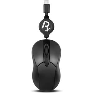 Perixx PERIMICE-405CR - Mouse USB-C portatile cablato, cavo retrattile da 0,8 m per laptop, tablet o smartphone, con clic silenzioso, nero