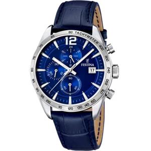 Festina Orologio Uomo in Acciaio Inossidabile e Pelle Blu F16760/3