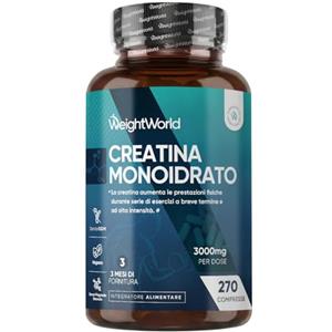 WeightWorld Creatina Monoidrata Vegana, 3000mg per Dose (3 Mesi di Scorta) Senza Magnesio Stearato, Uomini e Donne, Pre Workout, Intra, Post Workout, 270 Creatina Compresse Senza Glutine né Coloranti Artificiali