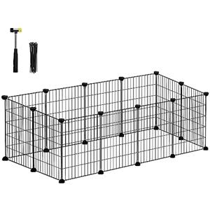 SONGMICS Recinto per Animali di Piccola Taglia, Recinzione Personalizzabile per Criceti, Conigli, Rete in Metello, Include Martelletto e Fascette, per Uso Interno, Nero LPI001B01