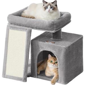Feandrea Albero per Gatti Piccolo, Torre Tiragraffi per Gatti con Casetta, Rampa Graffiatoio Grande, Cuccia Superiore, Grotta, Alto 44,6 cm, Grigio Tortora PCT010GD01