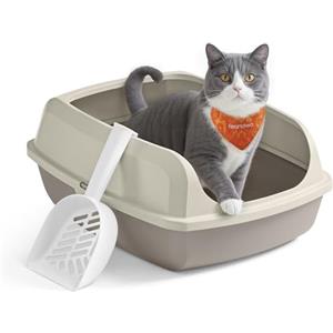Feandrea Vassoio Lettiera per Gatti con Bordi Alti, XL, Aperto con Paletta, per Gattini e Gatti Grandi, Beige Cappuccino PPT009LH01