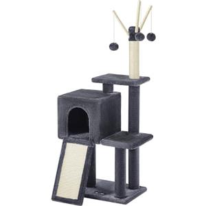 Feandrea Tiragraffi per Gatti, Albero per Gatti, Grotta per Gattini Micini, Diversi Livelli di Peluche, 42 x 32 x 118 cm, Graffitoio, 3 Bastoncini Pompom Rimovibili, Grigio Fumo PCT143G01V1
