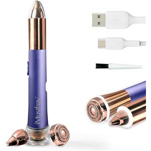 iMusthav Rasoio elettrico 2 in 1 per sopracciglia e peli del viso, da donna, indolore, con placcatura in oro 18 K, ricaricabile tramite USB, LED a 360°, per una depilazione impeccabile di sopracciglia