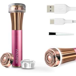 iMusthav Depilatore facciale da donna - Rasoio elettrico indolore e impeccabile, epilatore e regolabarba, testa galleggiante a doppio anello placcata in oro 18K da 20 mm, ricaricabile tramite USB