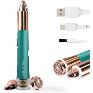 iMusthav Rasoio elettrico 2 in 1 per sopracciglia e peli del viso, da donna, indolore, con placcatura in oro 18 K, ricaricabile tramite USB, LED a 360°, per una depilazione impeccabile di sopracciglia