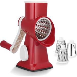 Dreamhigh® Taglia Verdure Manuale, Mandolina per Verdure con 3 Acciaio Inox Pale Tamburo, Forte Aspirazione, Grattugia Verdure, per Cucina Verdure, Patate, Carote, insalate, Tritatutto(Rosso)