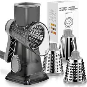 Dreamhigh® Taglia Verdure Manuale, Mandolina per Verdure con 3 Acciaio Inox Pale Tamburo, Forte Aspirazione, Grattugia Verdure, per Cucina Verdure, Patate, Carote, insalate, Tritatutto