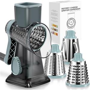 Dreamhigh® Taglia Verdure Manuale, Mandolina per Verdure con 3 Acciaio Inox Pale Tamburo, Forte Aspirazione, Grattugia Verdure, per Cucina Verdure, Patate, Carote, insalate, Tritatutto