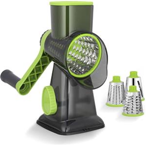 Dreamhigh® Taglia Verdure Manuale, Mandolina per Verdure con 3 Acciaio Inox Pale Tamburo, Forte Aspirazione, Grattugia Verdure, per Cucina Verdure, Patate, Carote, insalate, Tritatutto(Verde)