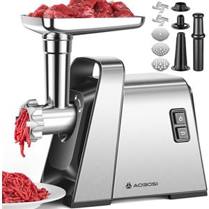 AAOBOSI Tritacarne Elettrico, 3-In-1 Tritacarne Elettrico Professionale [3000W MAX], 2 Lame, 3 Piastre Di Macinazione In Acciaio Inox, 1 Tubi Per Insaccati, 1 Kubbe