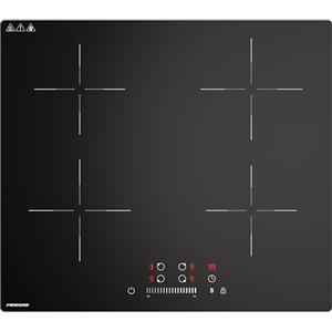 FIREGAS Piano cottura a induzione da 7400 W, 4 zone di cottura, 9 livelli di potenza, timer da 1 a 99 minuti, funzione boost, funzionamento touch, nero, 60 cm