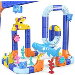 EUCOCO 117 Pezzi Giochi Bambini 3 4 5 6 7 8 Anni, DIY Cube Track Regalo Bambino 3-8 Anni Trenino Elettrico per Bambini Tema Oceano Pista Magnetica